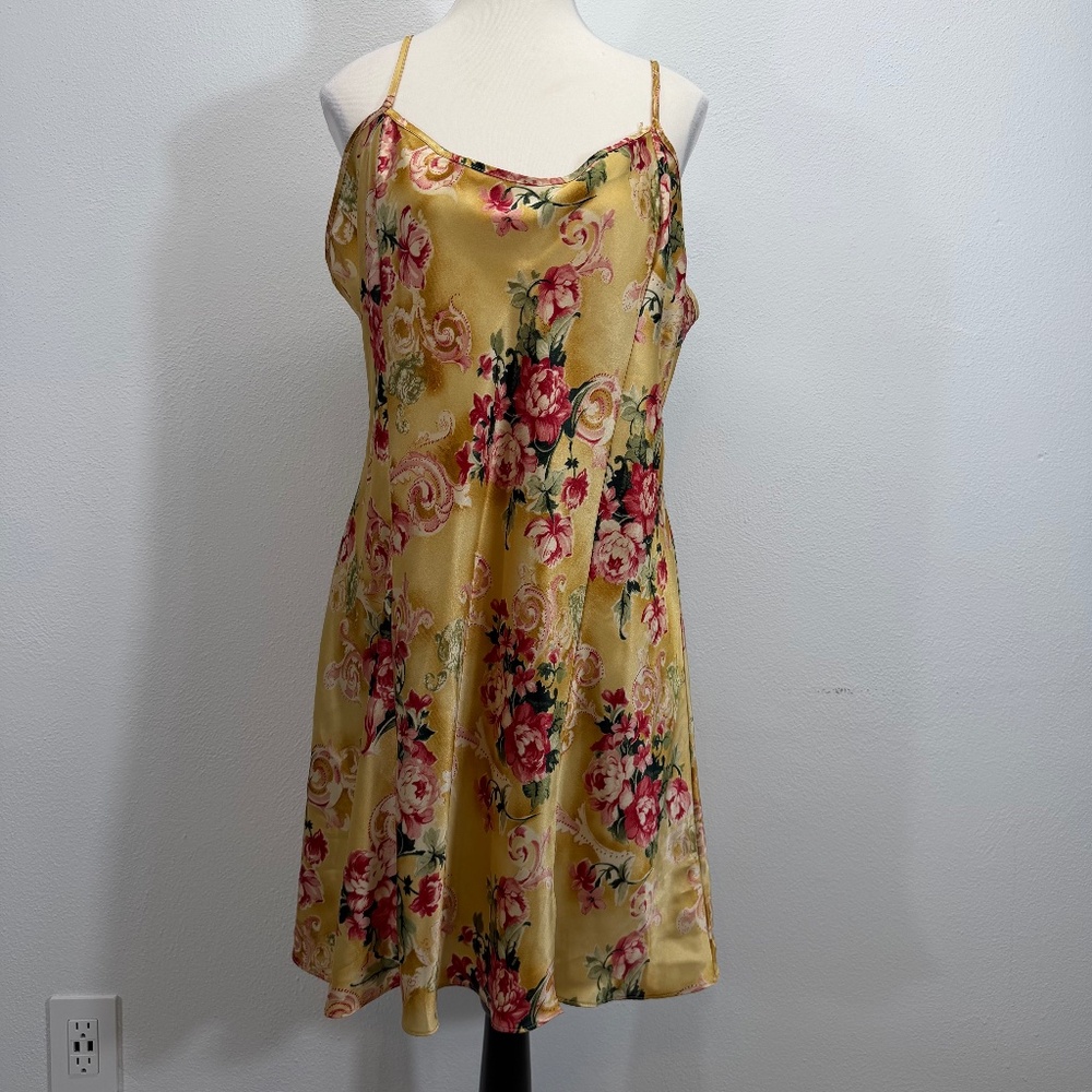 Sophia by Delicates Floral Silky Split Thigh‎ Floral Elegant Slip Dress Size XL
